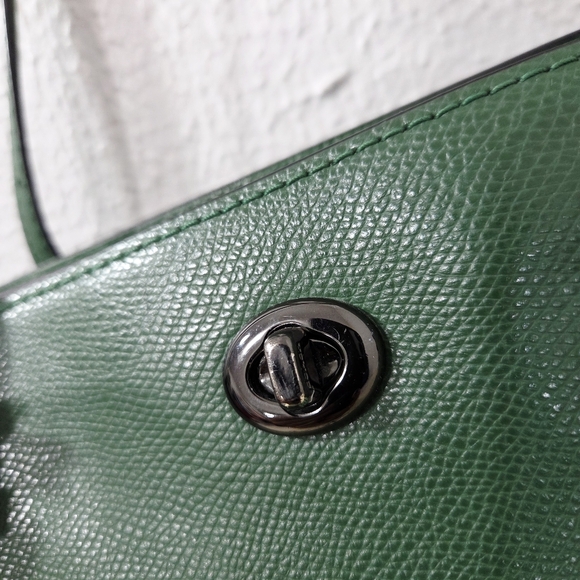 Coach Turnlock Tote Bag Emerald Green Crossgrain Leather Gunmetal Large - Picture 8 of 14